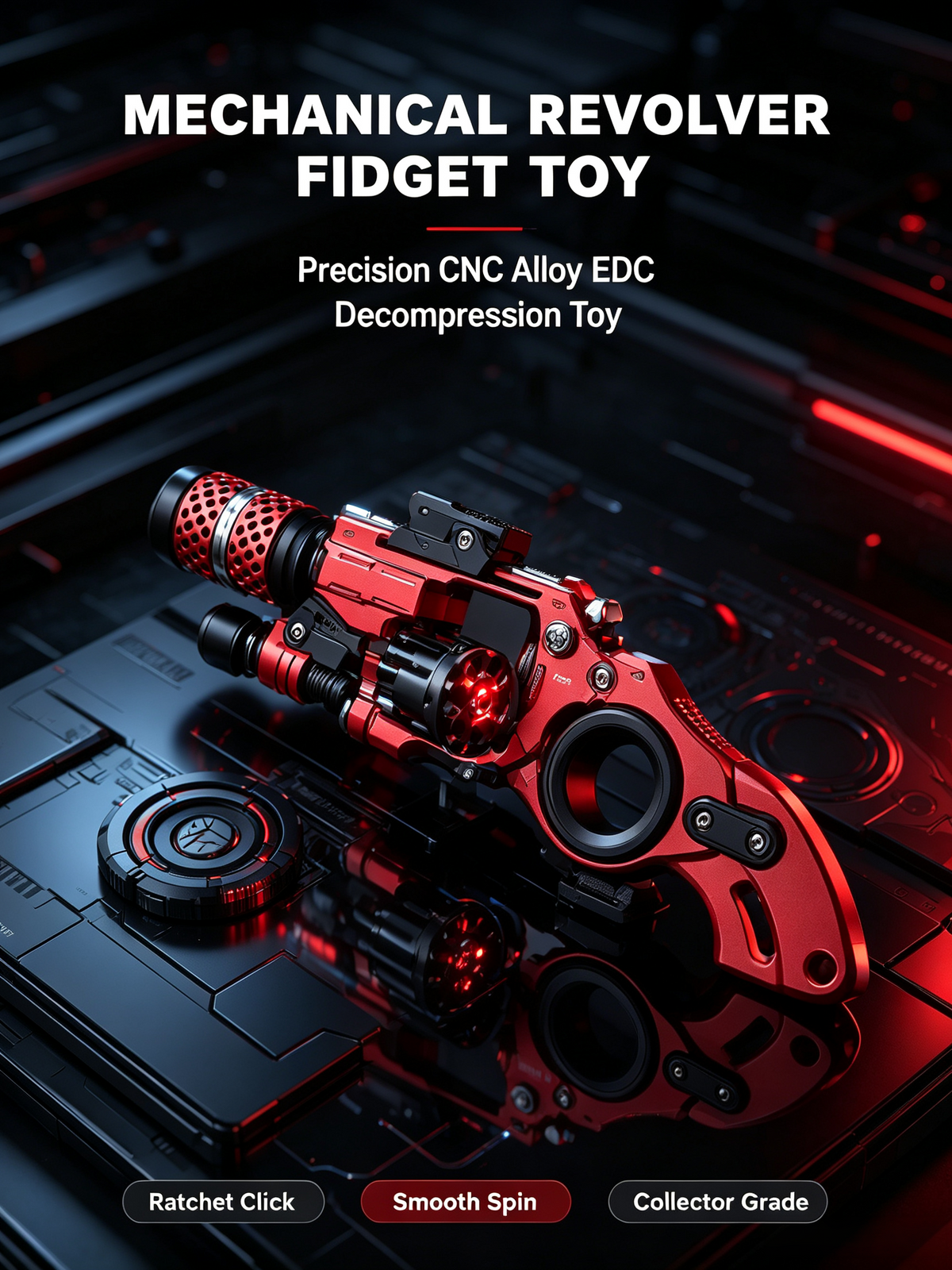 Mechanical Revolver EDC Fidget Toy | CNC Alloy Collector‑Grade Metal Stress Relief Spinner